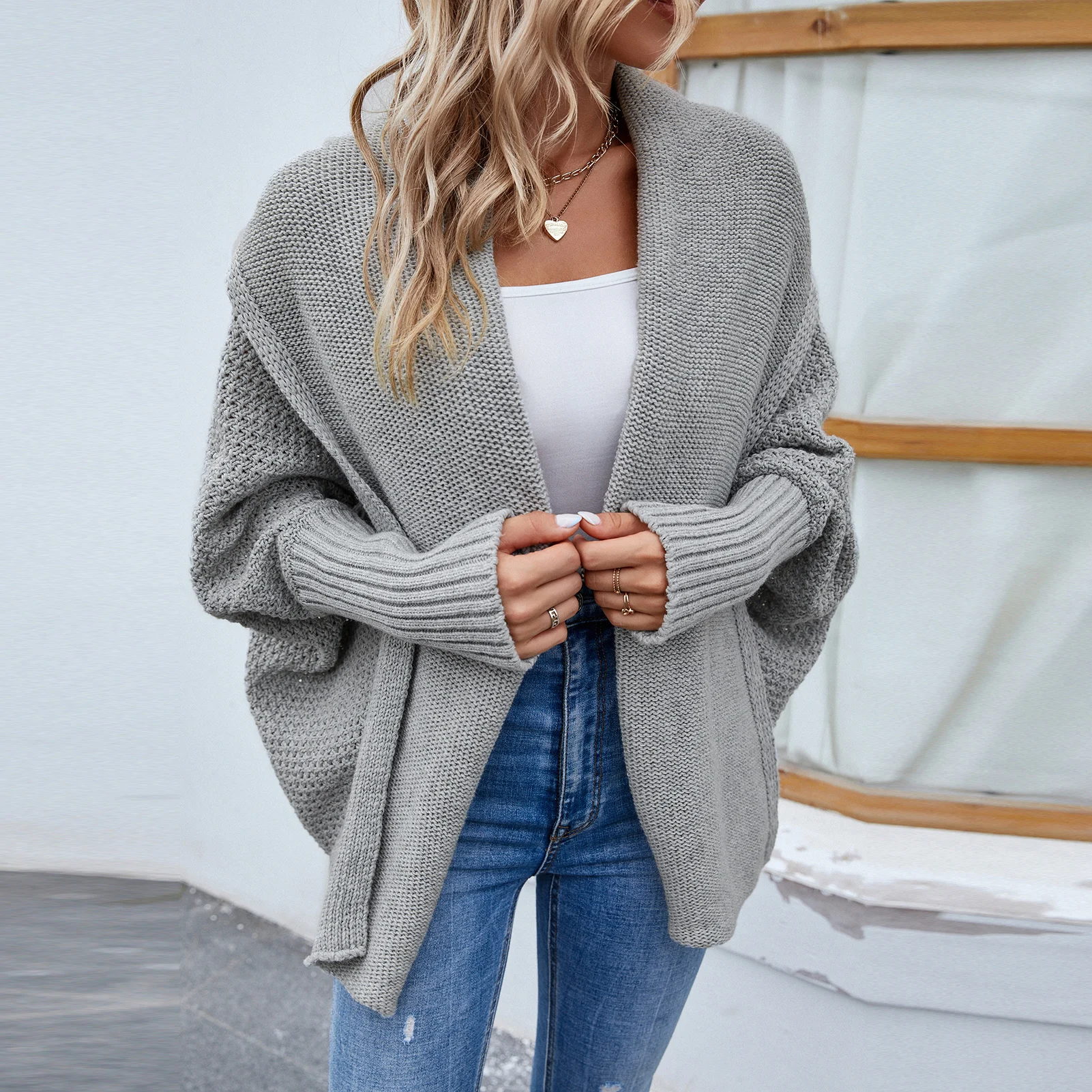 

Ladies Warm Knit Cardigan Thick Coat Solid Color Women Open Stitch Long Sleeve Jacket Loose Fit Crochet Casual Solid Color Top