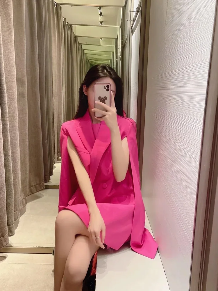 Женский пиджак с карманами TRAF Розовый Повседневный Блейзер модный двубортный