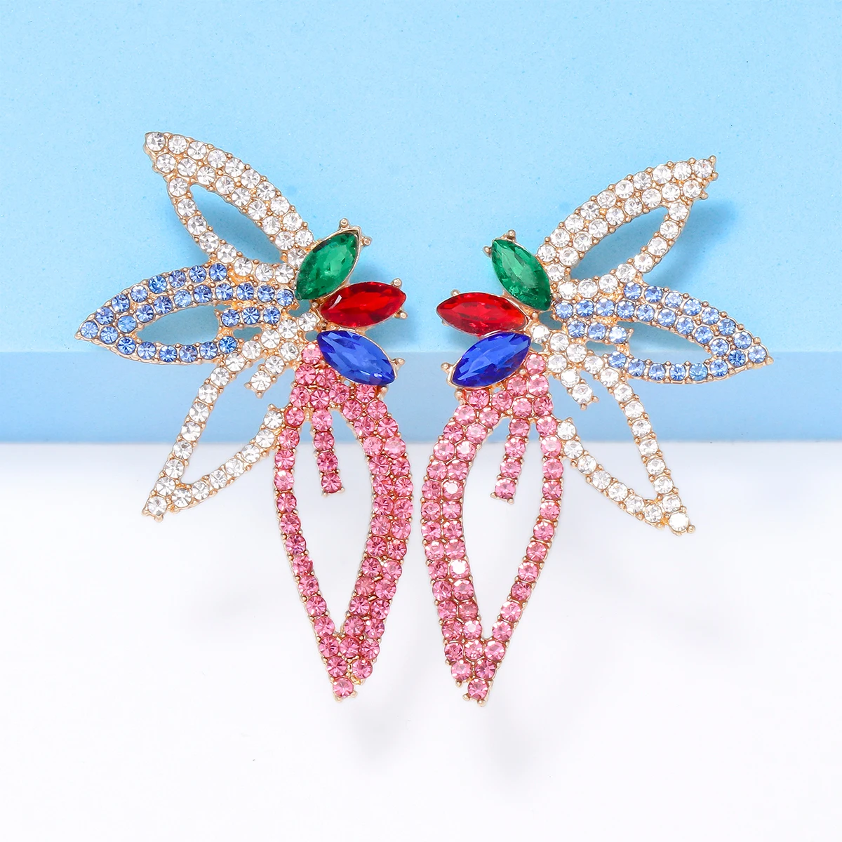 

JURAN 2023 Trendy New Colorful Full Rhinestone Butterfly Dangle Drop Earrings for Women Fashion Statement Jewelry Wholesale