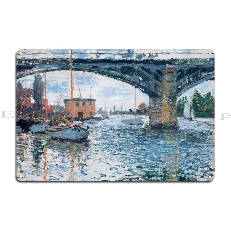 The Bridge At Argenteuil Grey Weather 1874 Claude Monet Металлическая табличка Pub Cinema Create Wall Cave Plates
