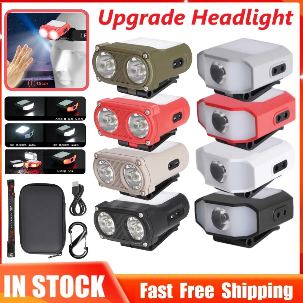 

Налобный фонарь с датчиком, 6 режимов, с креплением на крышке