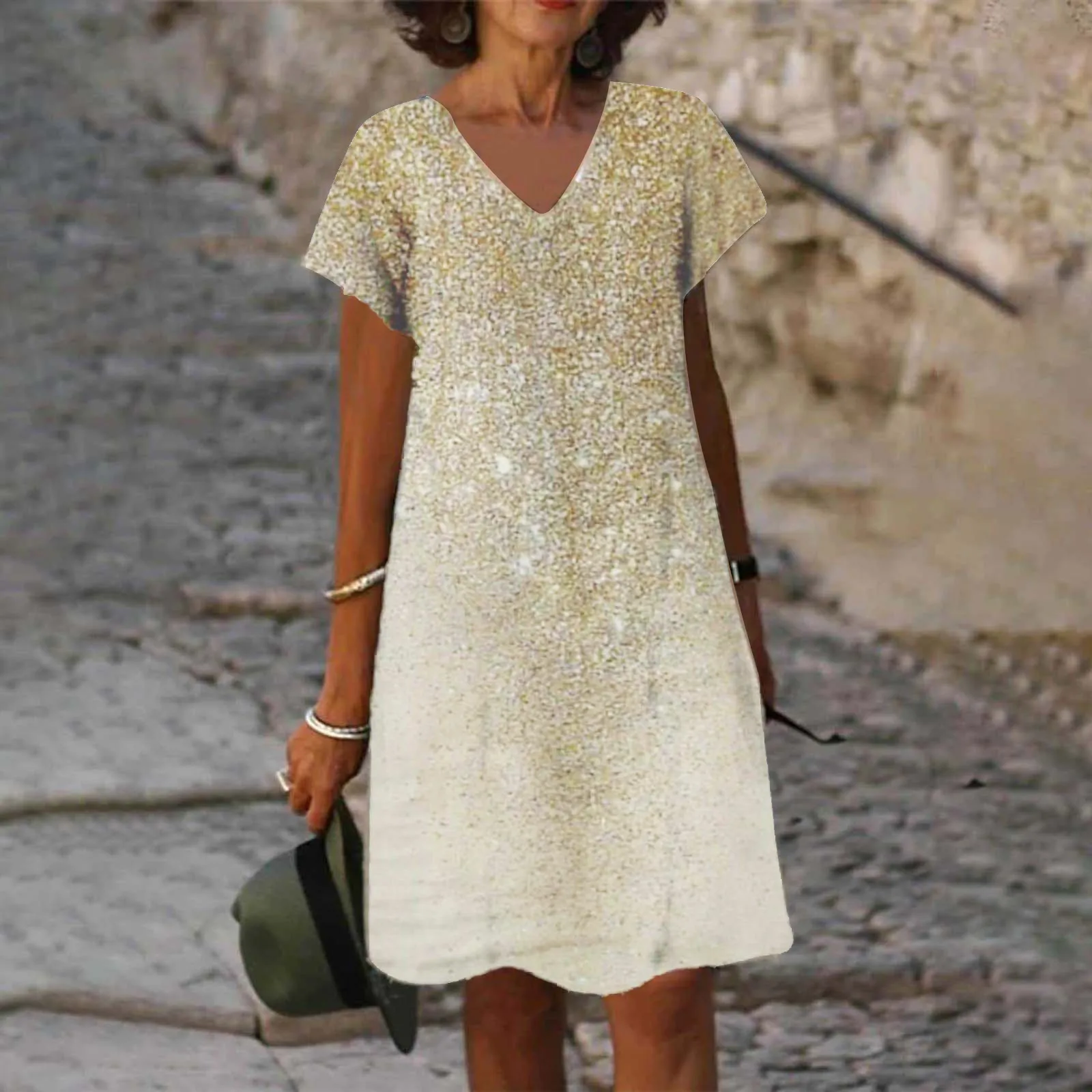 

Женское мини-платье с коротким рукавом, Элегантное повседневное элегантное платье с принтом и V-образным вырезом, лето 2022