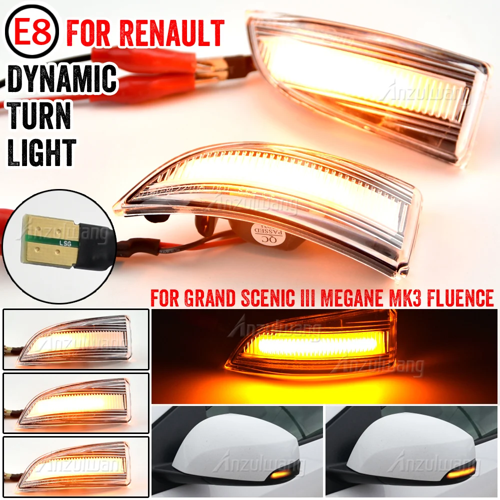 

For Renault Megane MK3 Laguna III X91 Grand Scenic III Fluence Latitude Dynamic LED Turn Signal Blinker Mirror Flasher Light