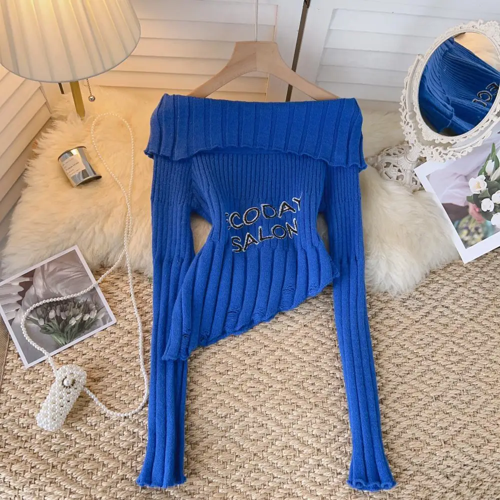 

Осенне-зимний новый свитер без бретелек с длинными рукавами и буквенным принтом