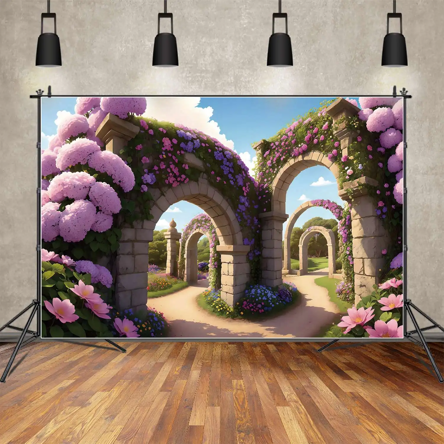 

Pink Floral Flowers Spring Backdrop Photo Booth Children's Outing Holiday Arch Door Wall Garden Park Photoshoot Background Props