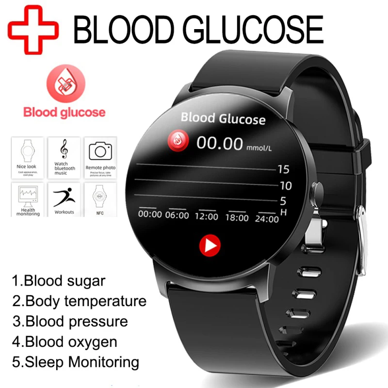 

2023 New SmartWatch NFC Non-Invasive Blood Glucose Smart WatchThermometer Heart Rate Health Monitor IP68 Waterproof Smartwatches