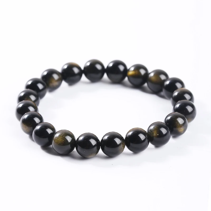 JD Natural Stone Black Gold Color Obsidian Bead Stretch Bracelets Men Women Round Classic Bracelets&Bangle Lucky Jewelry Gifts images - 6