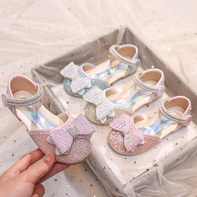 

Children's Sandals for Girls Rhinestone Bow Toes Wrapped Princess Mary Janes for Party Wedding Shows Kids Fashion Shoes 2023 New
