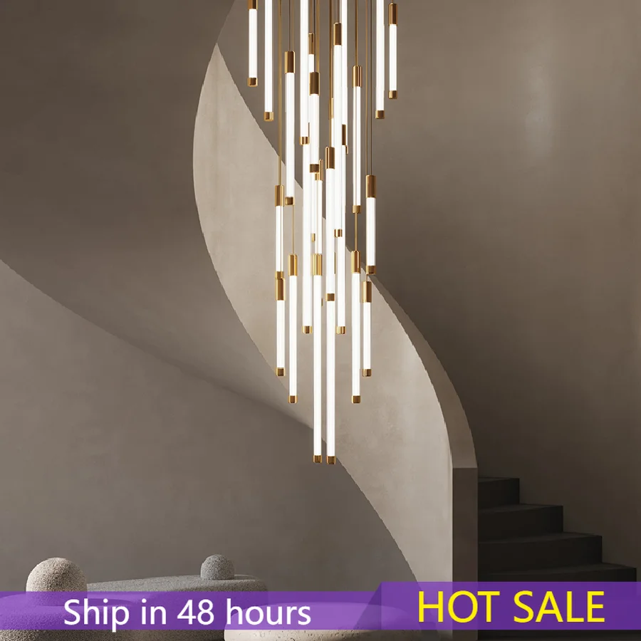 

Modern Villa Stair Chandelier Luxury Creative Luster Led Light For Living Room Lobby Adjustable Hanging Lighting Fixture Gold
