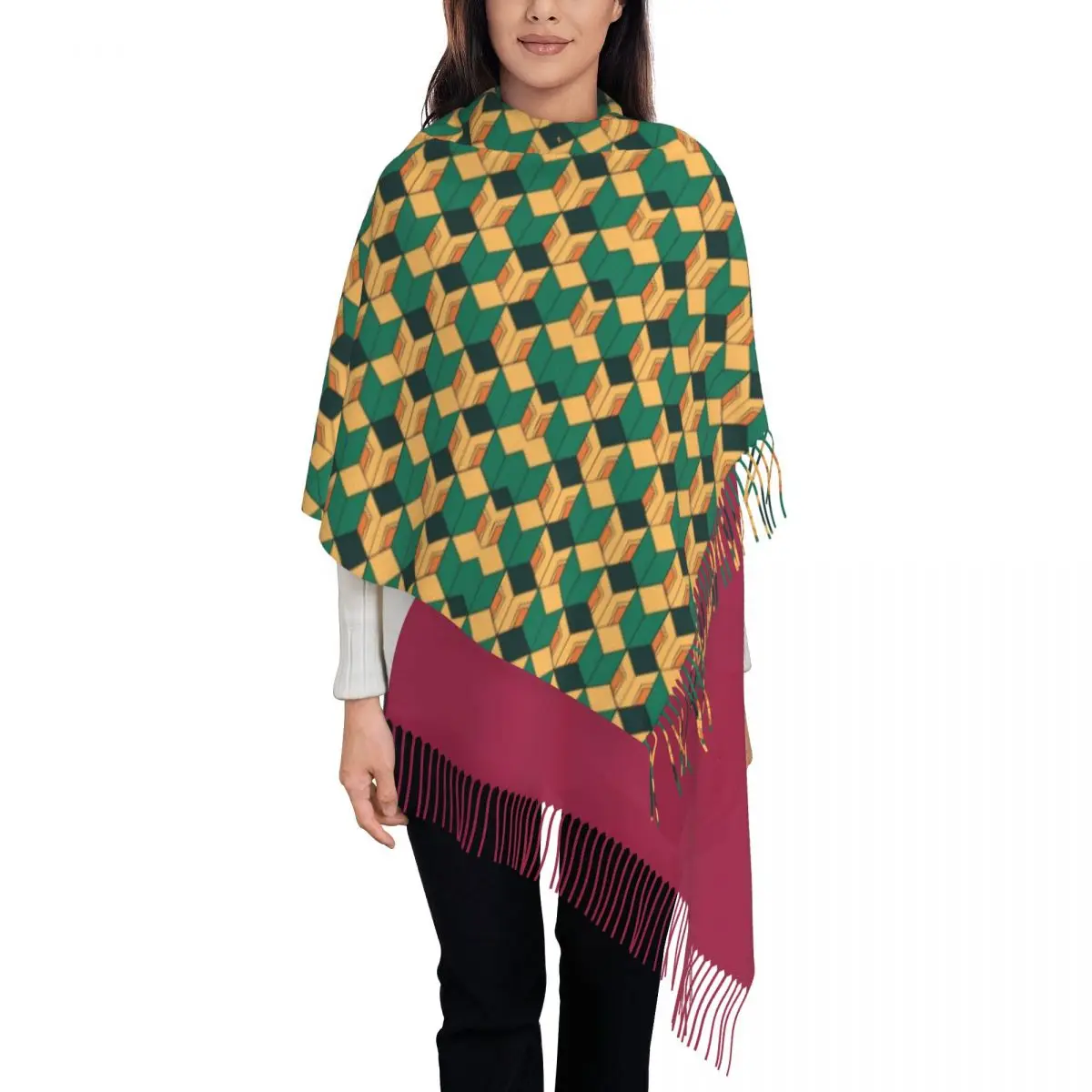 

Female Large Tomioka Pattern Demon Slayer Scarves Women Winter Thick Warm Tassel Shawl Wraps Anime Kimestu No Yaiba Scarf