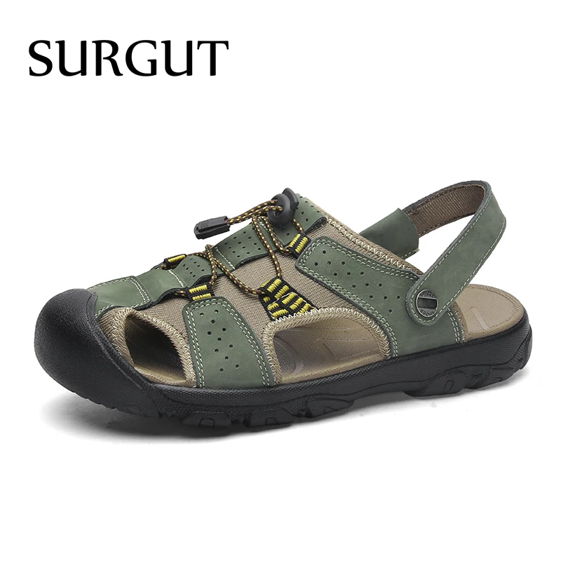 

SURGUT Sandals Men Shoes 2023 New Gladiator Roman Men Beach Casual Shoes Summer Genuine Leather Outdoor Sandals Large Size 38~50