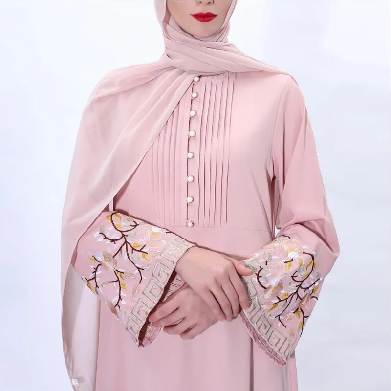 

Ramadan Flower Embroidery Abaya Hijab Muslim Dress Female Caftan Turkish Islamic Kaftan Robe Musulman Abaya Islam