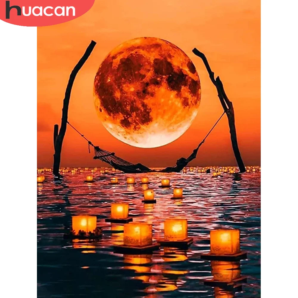 

Алмазная вышивка HUACAN Moon, Алмазная мозаика, Приморская живопись, пейзаж, хобби и вышивка, украшение для спальни