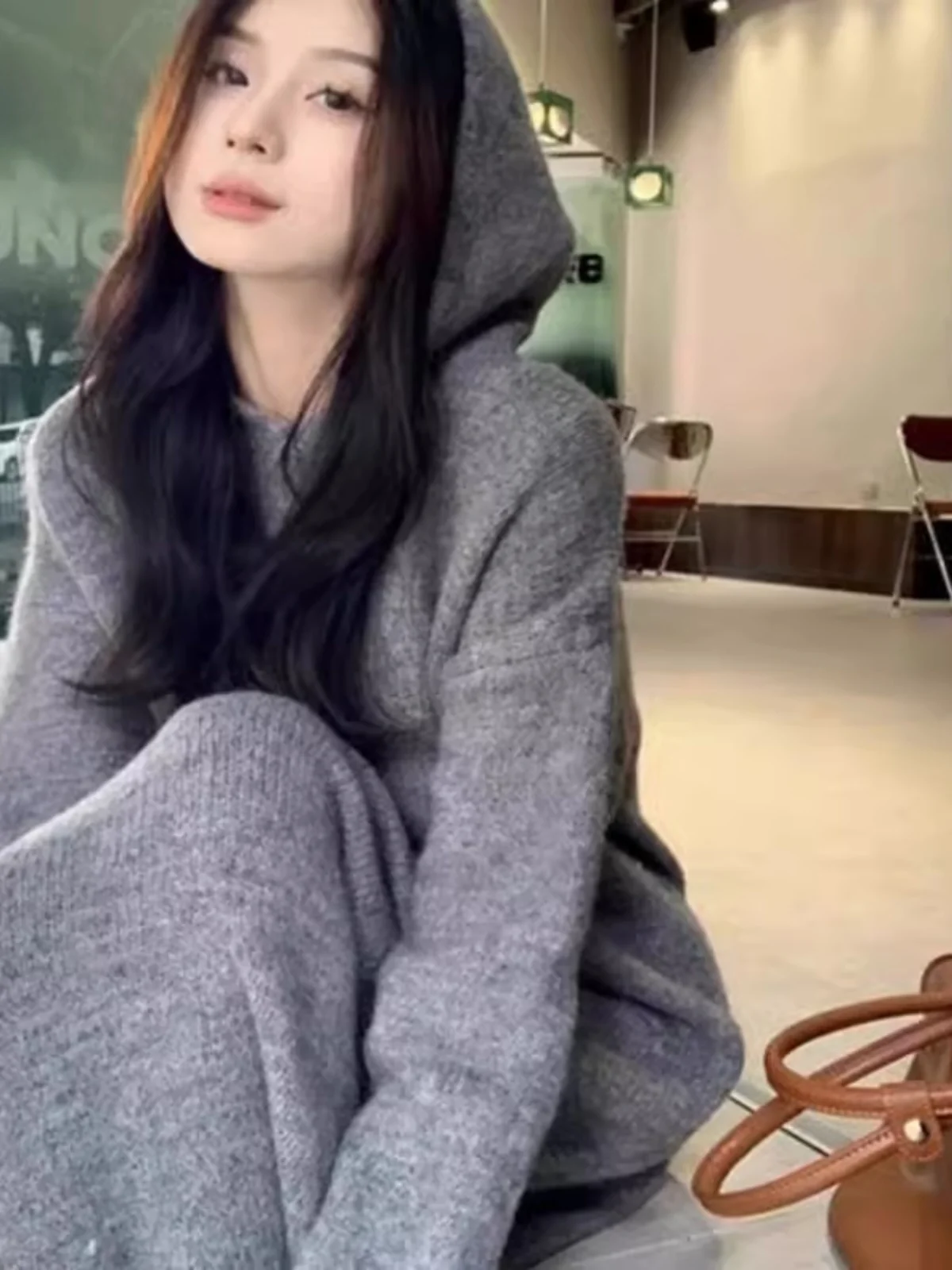 Long Bottoming Knitted dress Women Autumn and Winter New with Coat Inner wear Loose Lazy Hoodie Sweater Dress