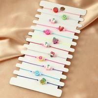 12pcsset cute multi colors fruits shape thread weave adjustable bracelet sets women girls stackable bangles sets
