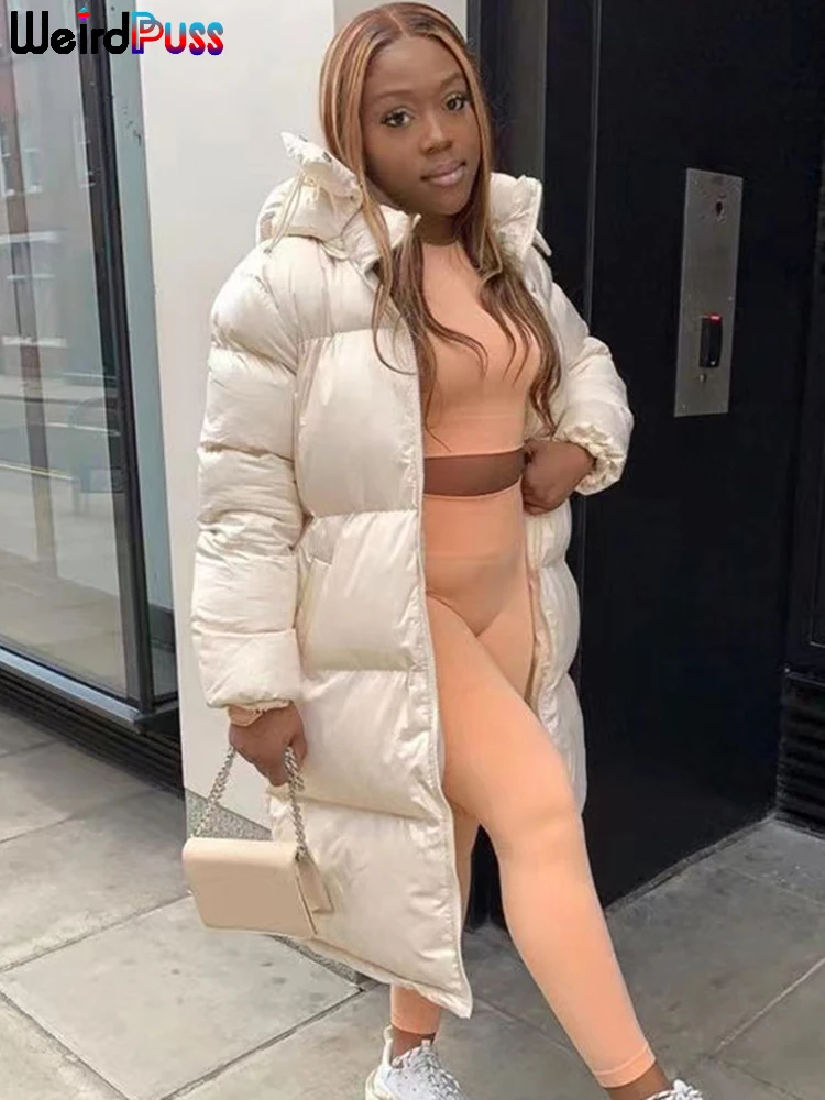 

Weird Puss Winter Puffer Jacket Women Keep Warm Stylish Zip Solid Quilted Hooded Thick Coat Trend Street Casual Wild Outwear