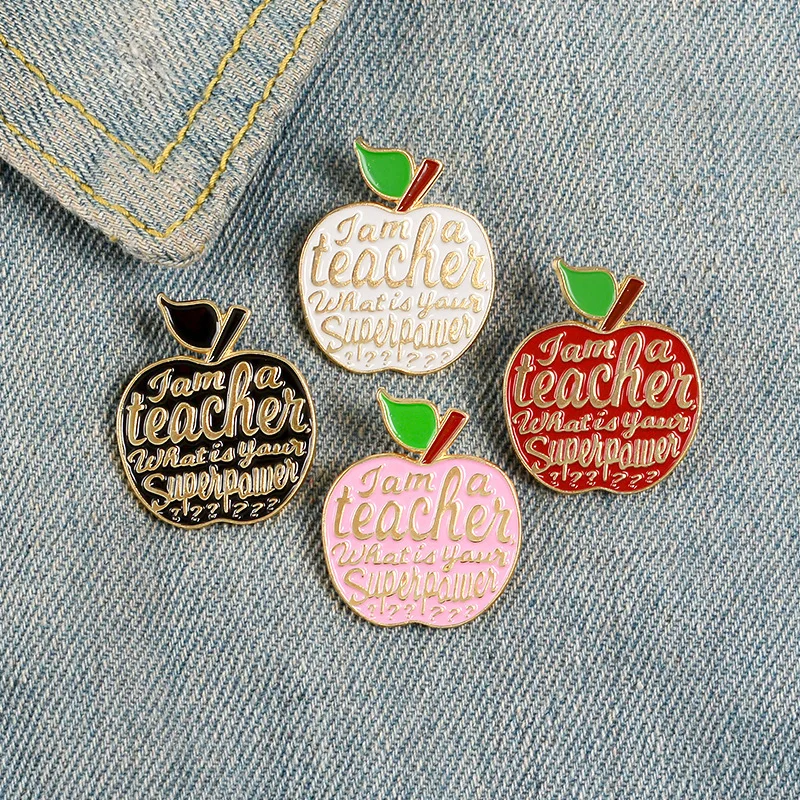 

Teacher's Superpower Brooches Gift For Teachers Apple Enamel Pins Teacher's Day Gift Fruit Badge Cartoon Colthes bags Decor