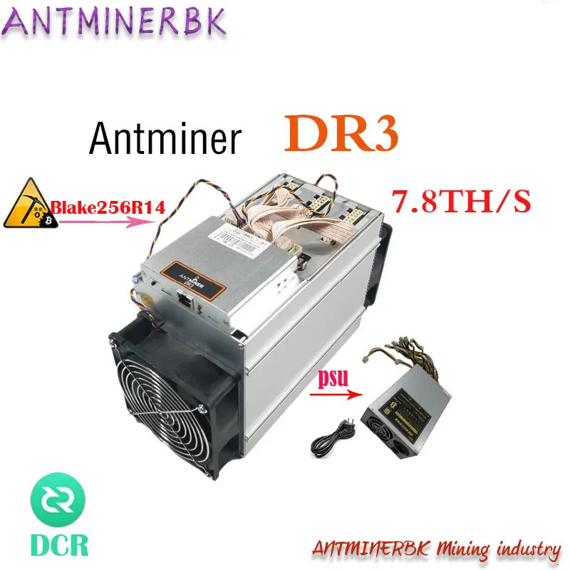 

Used ASIC Antminer DR3 7.8 /S Blake256R14 DCR miner with pc power supply