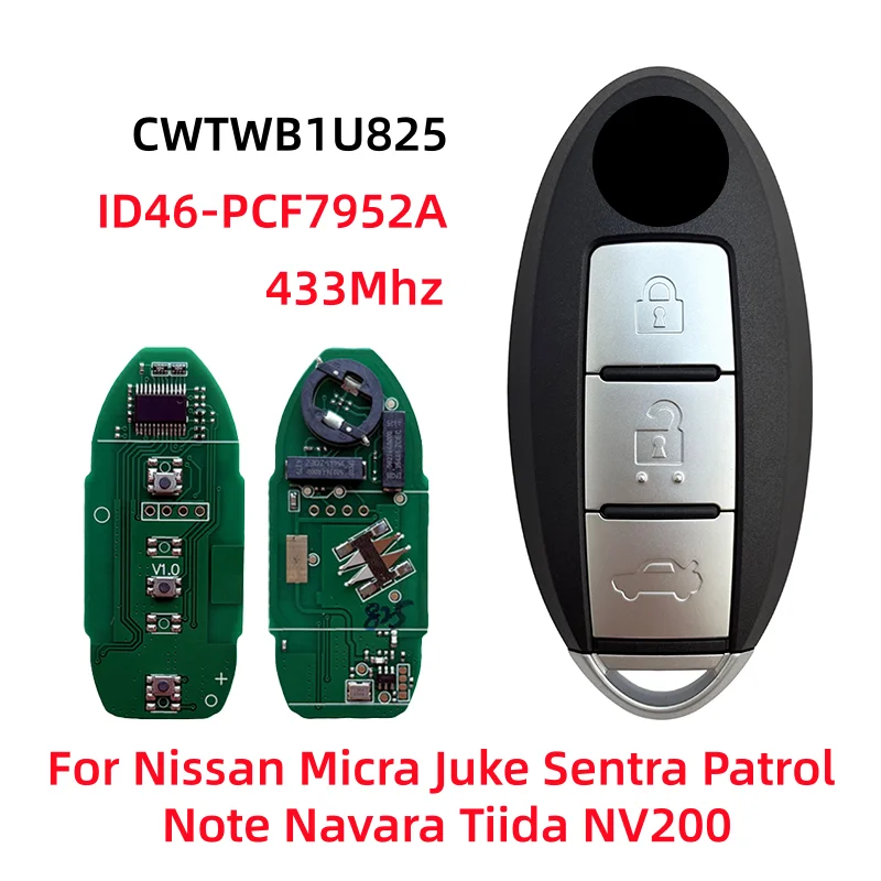 CWTWB1U825 TWB1G662 Умный дистанционный ключ от автомобиля 433 МГц ID46 чип 3 кнопки для Nissan Micra Juke Sentra Patrol Note Navara Tiida NV200