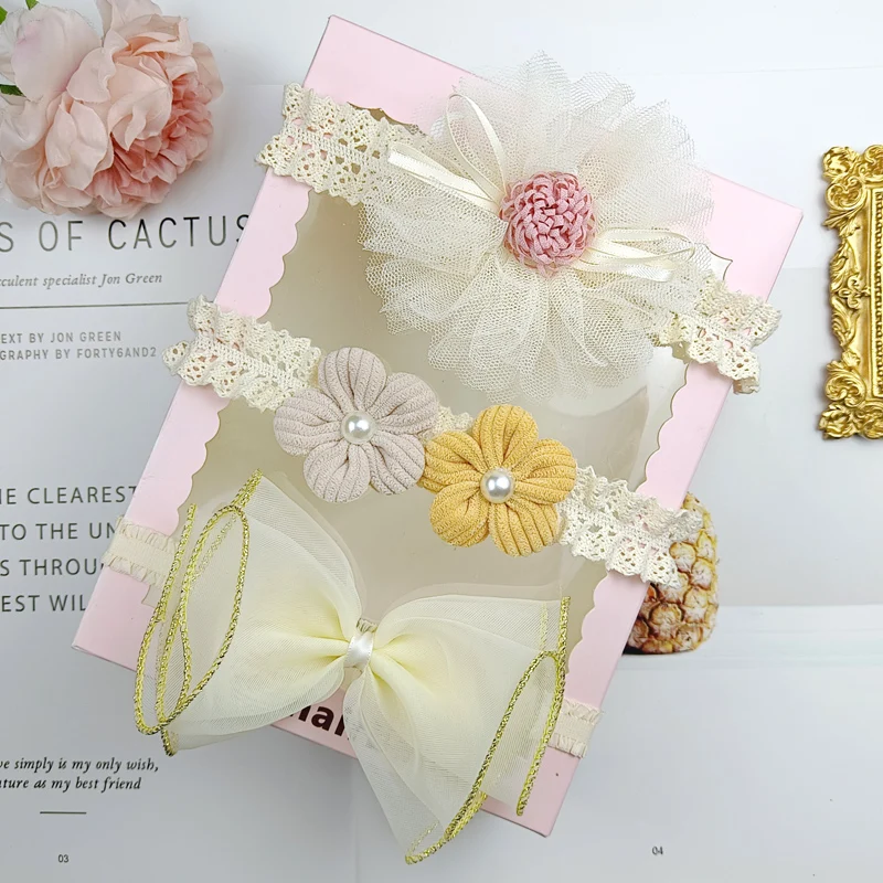 

Повязка на голову с бантом для новорожденных, 3 шт./компл.