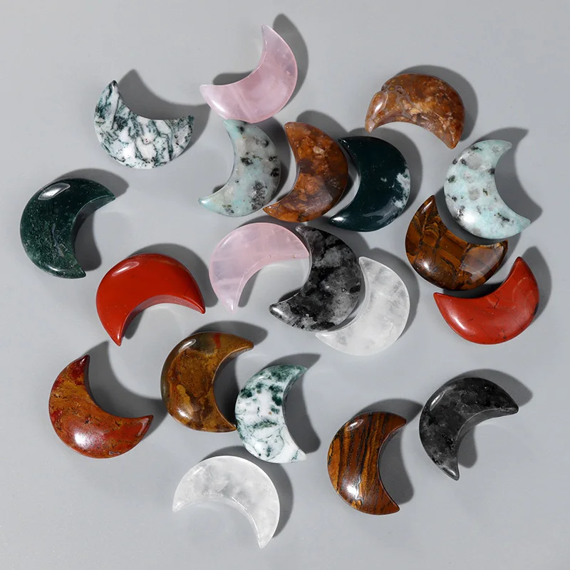 

30x23mm Healing Natural Quartz Stone Ornaments Moon Shape Stone No Hole for Making Jewelry Making Diy Home Ornaments Accessories