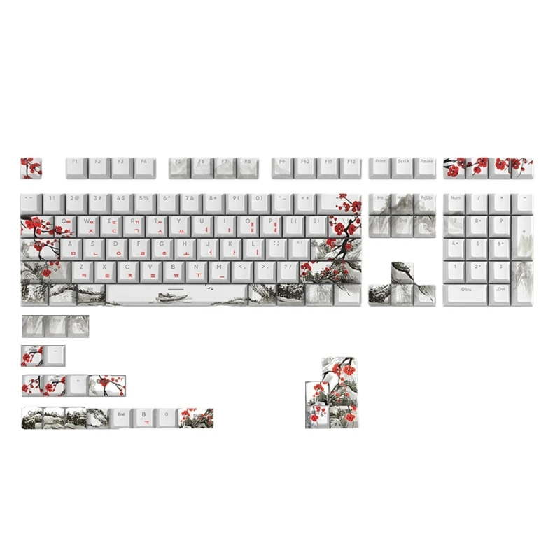 

129pcs KeycapsPlum Blossom Theme CherryProfile Keycap Russian Korean Japanese For 61/87/108 Mechanical Keyboards Keycaps