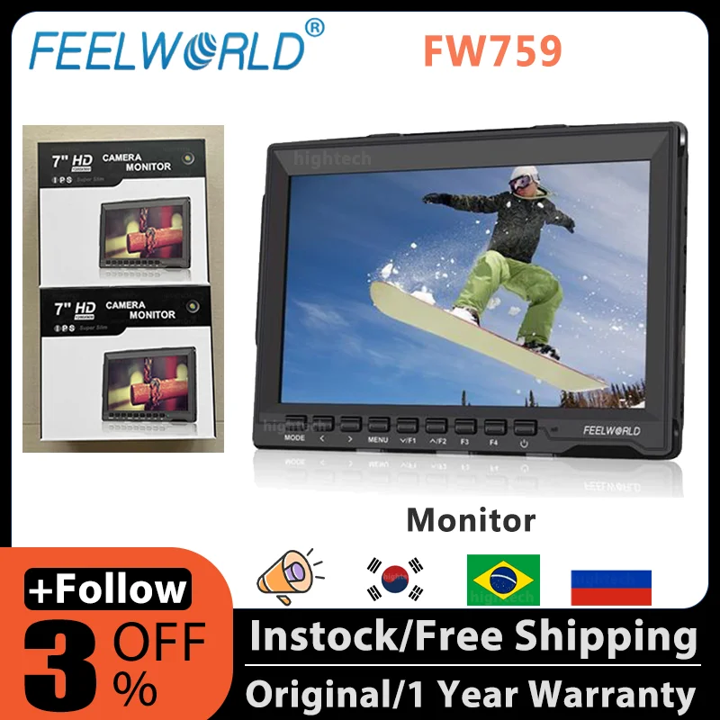7-дюймовый IPS-монитор Feelworld FW759 1280x80 0 для цифровой зеркальной камеры с пиковым