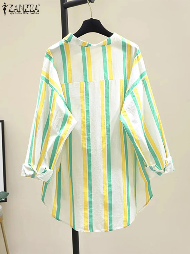 Женская Осенняя офисная блузка с длинным рукавом полосатая рубашка ZANZEA
