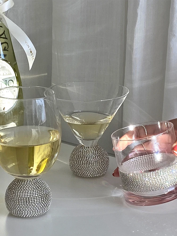 Sparkling Diamond Crystal Glass Wine Cup Water Cup Drink Cup Girl Dessert Cup Whisky Cup Champagne Wine Glass Bar Glassware