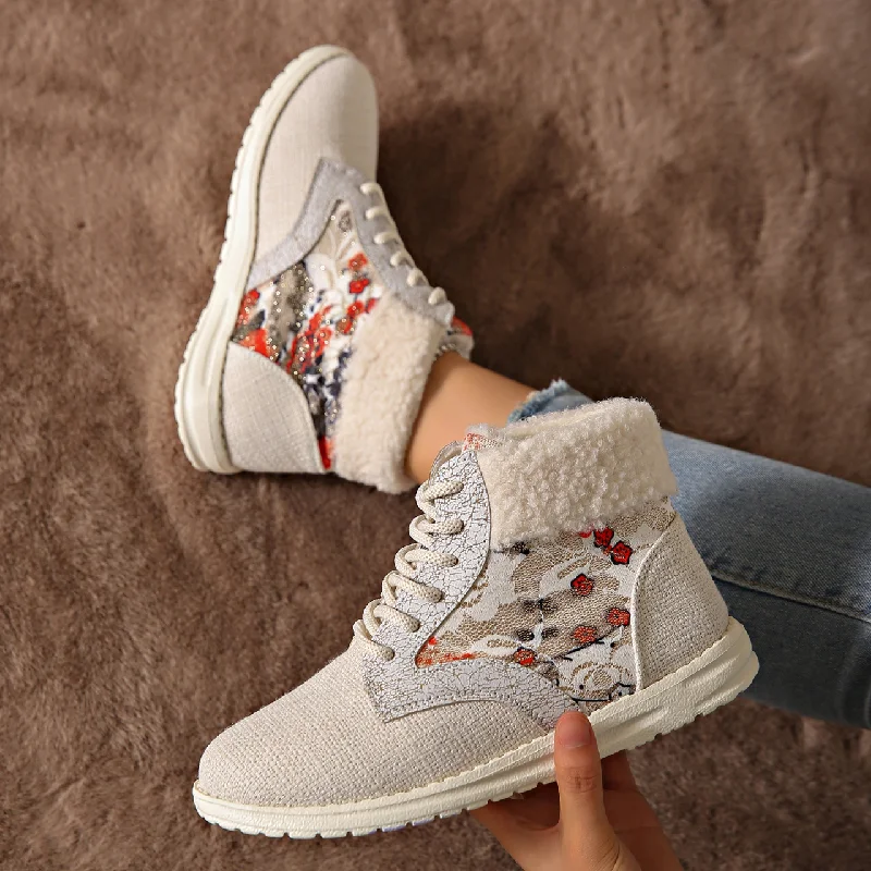 

Ботильоны женские на шнуровке, на низком плюшевом меху, в этническом стиле