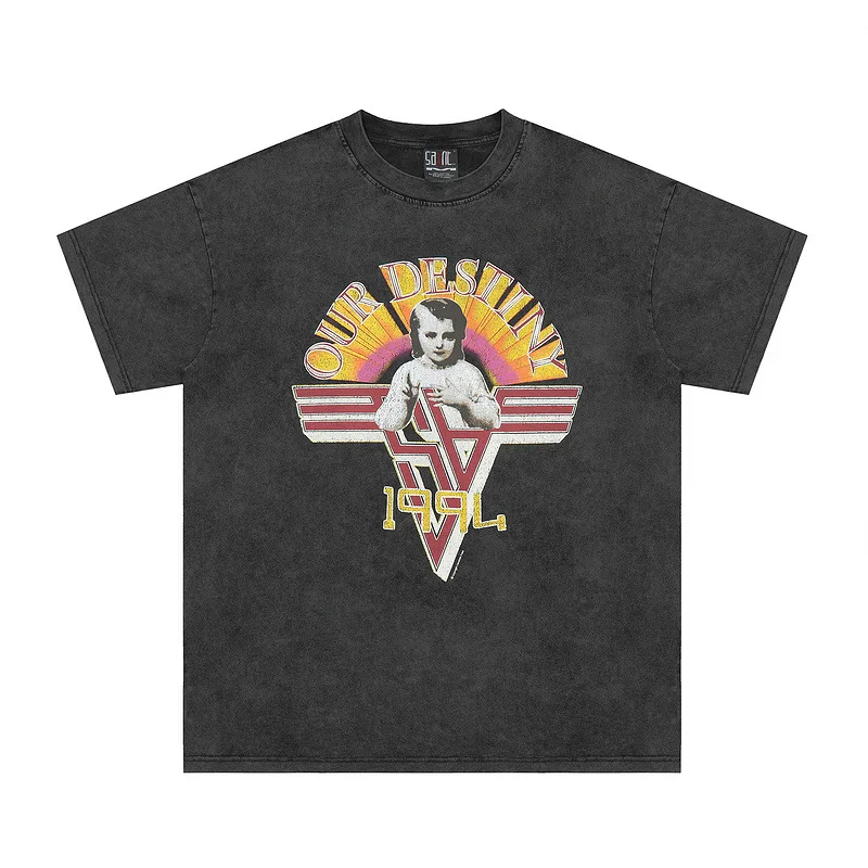 

Saint Michael co branded angel avatar trendy high street Vintage vintage washed men's and women's short sleeved T-shirts