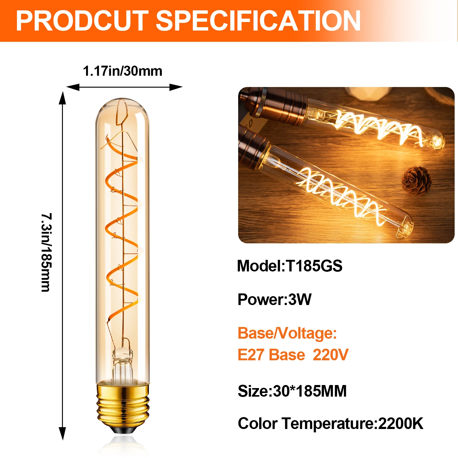 

GANRILAND LED лампа Эдисон ST58 тёплый белый 220В