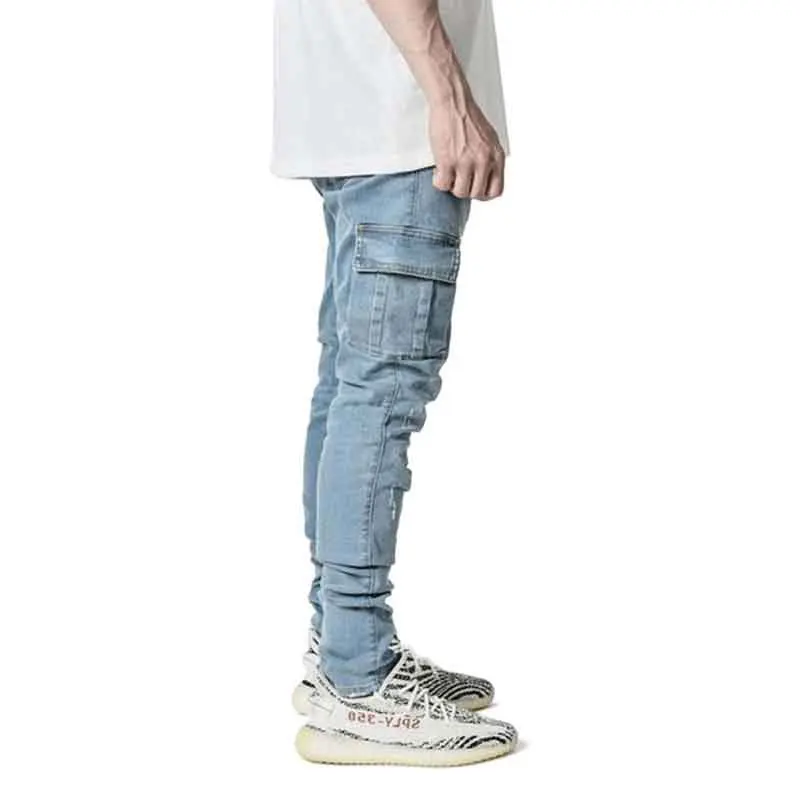Fashion Multi Pockets Vintage Cargo Jeans Men Casual Blue Denim Trousers Hip Hop Streetwear Trousers Male Daily Wear Y2k Pants
