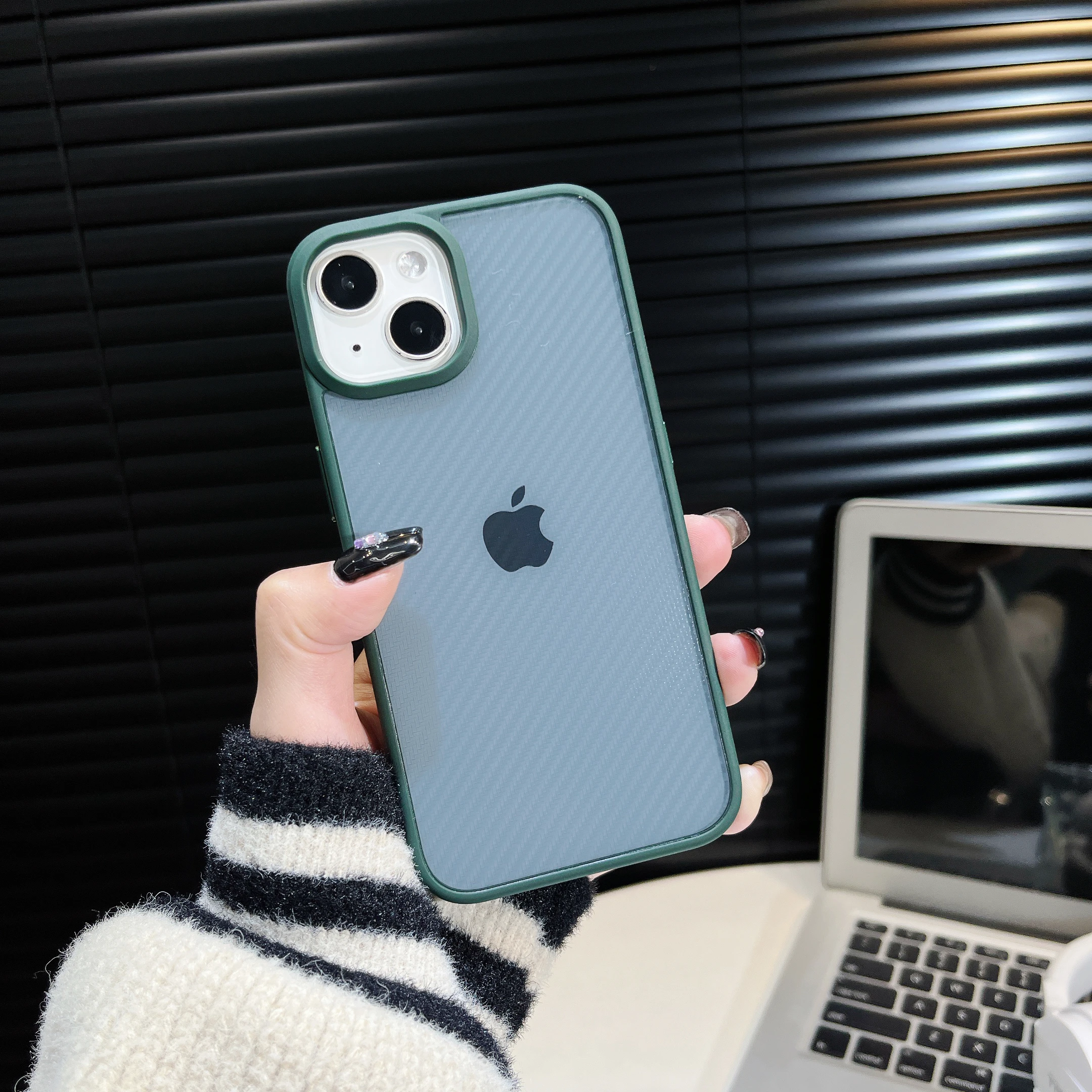 

For iPhone 14 13 12 Pro Max Transparent PC Back Cover Carbon Fiber Phone Case for IPHON 14Plus 13 Mini Shockproof Case Accessori