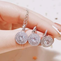 2pcs per set luxury round cubic zirconia necklace earrings dubai jewelry for women female wedding banquet anniversary gifts