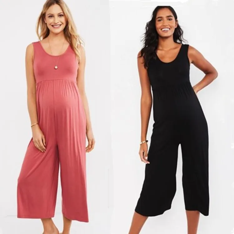 

New Fashion Loose Maternity Rompers Clothes For Pregnant Women Sleeveless Pregnancy Pants Solid Ladies Summer Jumpsuit Trousers