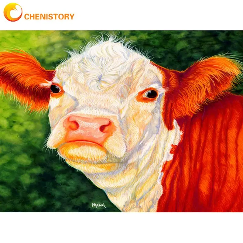 

CHENISTORY полностью Алмазная мозаика красочный рогатого скота 5D алмазная Стразы картины Набор для вышивки животных 40*50 см Современная фотограф...
