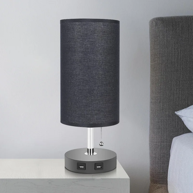 

Bedside Table Light with 2 USB Charge Port Round Fabric Shade for Bedroom Living Room Decor table lamp kids desk