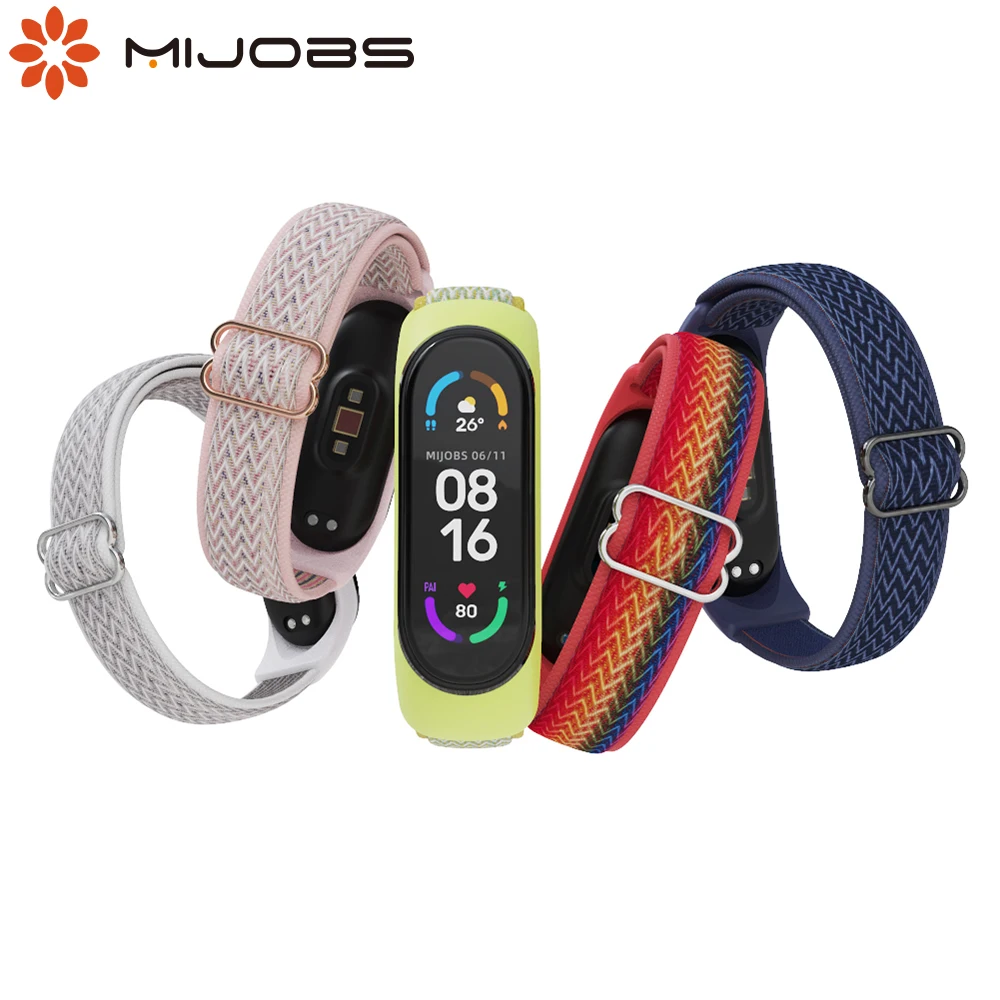 Ремешок нейлоновый для Mi Band 7 6 5 эластичный спортивный браслет наручных часов Xiaomi