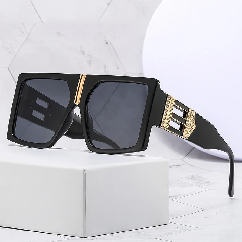 Diamond Rhinestone Square Big Frame Sunglasses For Men Women Fashion Vintage Luxury Male Ladies Driving UV400 Glasses Eyewear