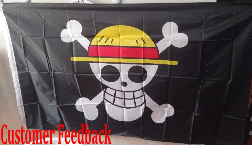 Free shipping 90*150CM Polyester pirate Monkey D. Luffy Skull Flag One Piece straw hat pirates trumpet banner flag home decor images - 6