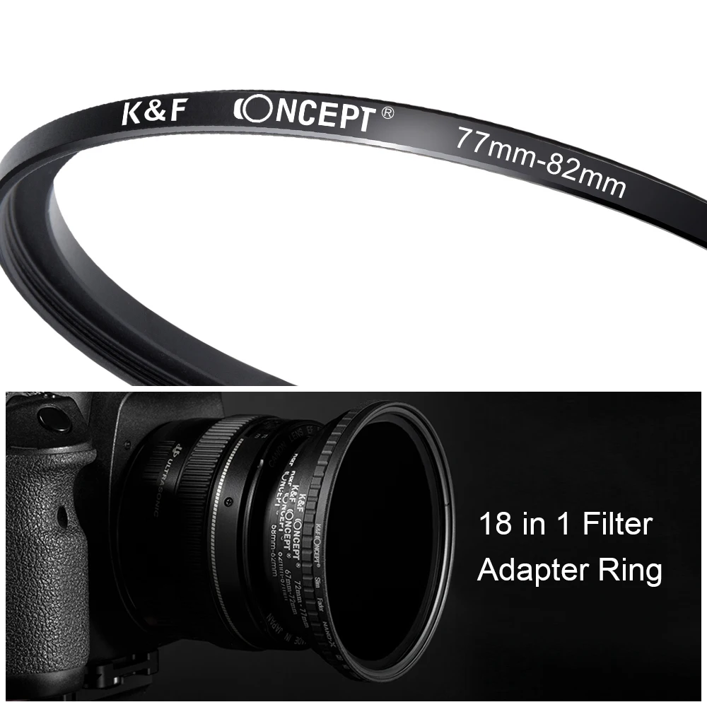 K&ampF CONCEPT 18Pcs Camera Lens Filter Step Up Down Adapter Ring Set 37-82mm 82-37mm for Canon Nikon Sony DSLR |
