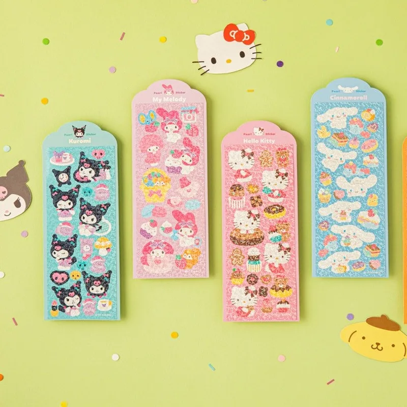 

Kawaii Sanrioed Anime Cartoon series mymelody Cinnamoroll Kuromi cute fashion shiny hand account sticker accessories small gift