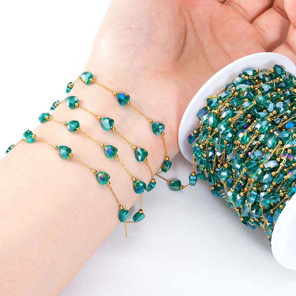 Цепочка Из Нержавеющей Стали с прозрачными камнями прозрачная зеленая цепочка