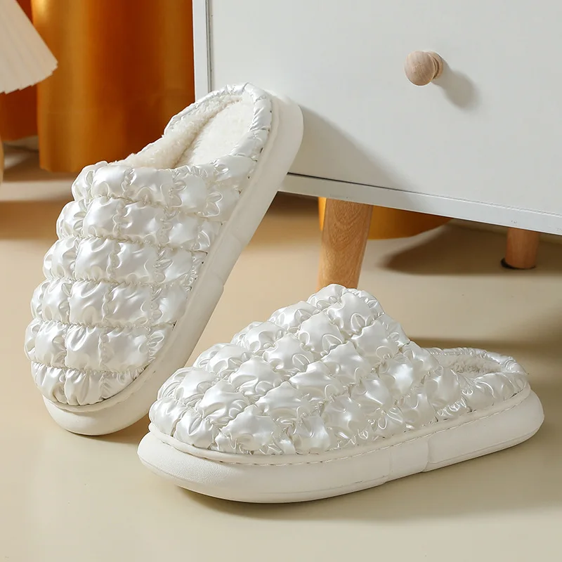 Glossy Multi-color Warm Slippers Breathable Soft Bottom for Pregnant Women Home Cotton Slippers Women's Winter Couple 36-45