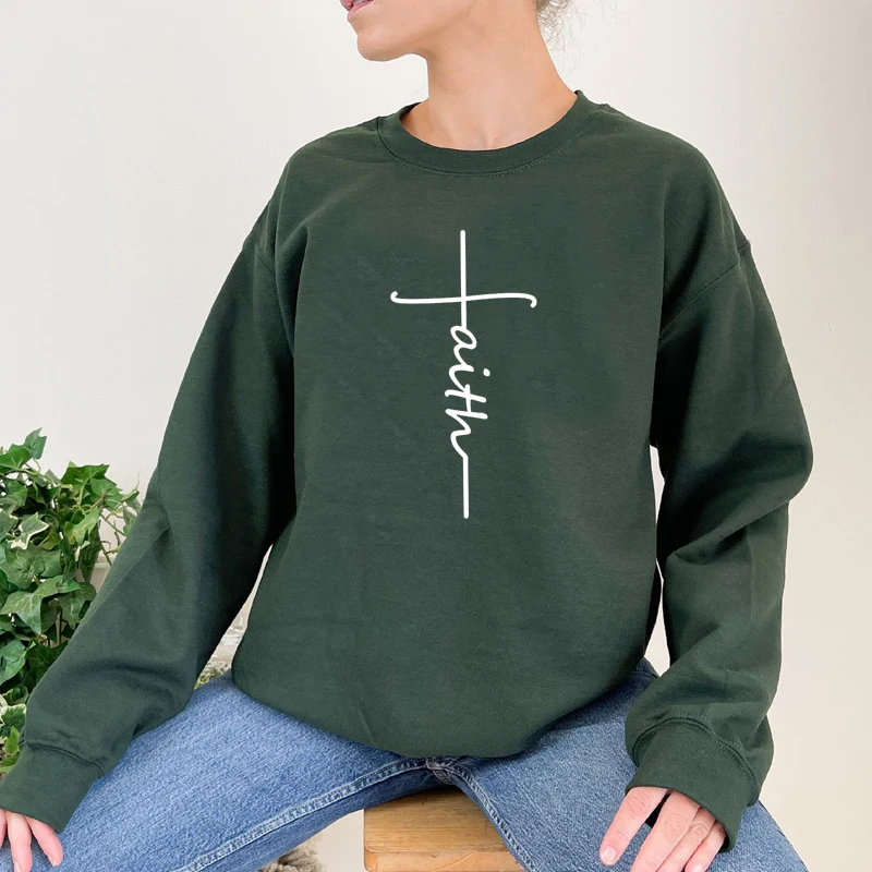 Faith Cross Fashion Crewneck Sweatshirt Women Religious Motivational Clothes Ladies Long Sleeve Winter Hoodies Harajuku Tops images - 6