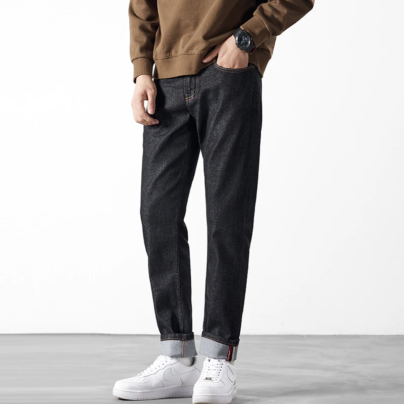 EH·MD® Golden Wave Embroidery Jeans Men's Four Season Reflective High Quality Black High Street Fashion Zipper Slim New Red Ear