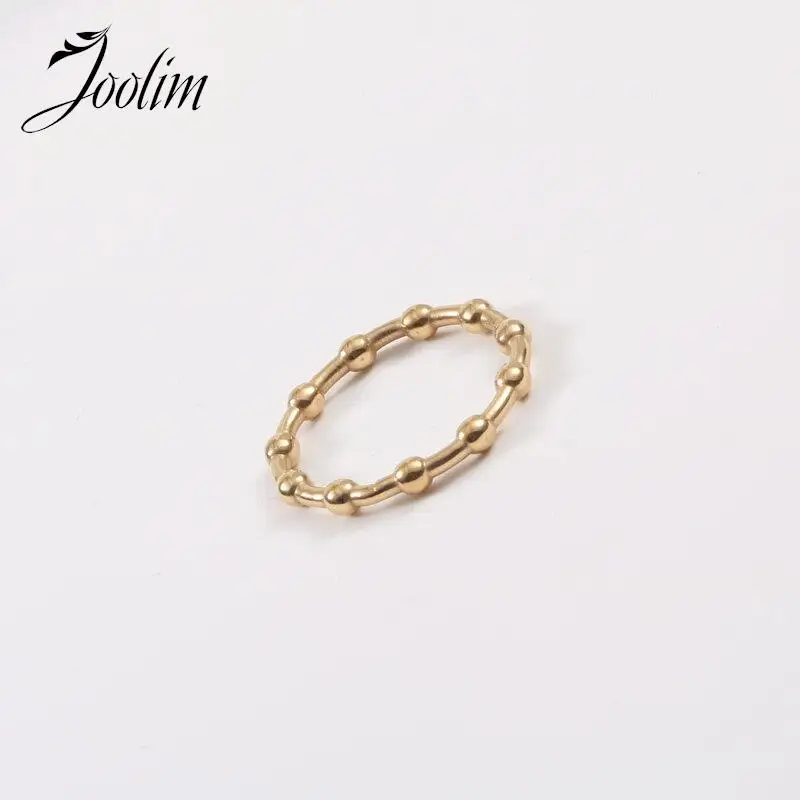 

Joolim Jewelry High End Gold Finish No Fade Drop Shipping Fortune Dainty Small Bead Pave Stainless Steel Finger Rings for Women