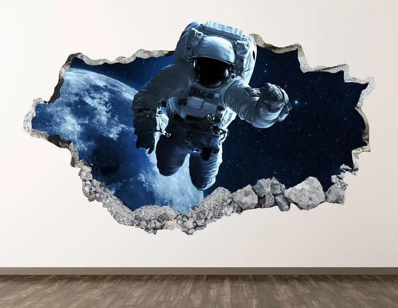 

Astronaut Wall Decal - Galaxy Space 3D Smashed Wall Art Sticker Kids Decor Vinyl Mural Poster Personalized Gift KD414