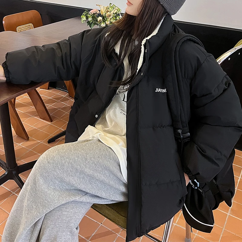 2022 winter new fleece fluffy jacket cotton clothes Harajuku plush zipper winter coat men and women solid color casual jacket